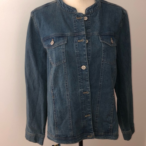 collarless jean jacket